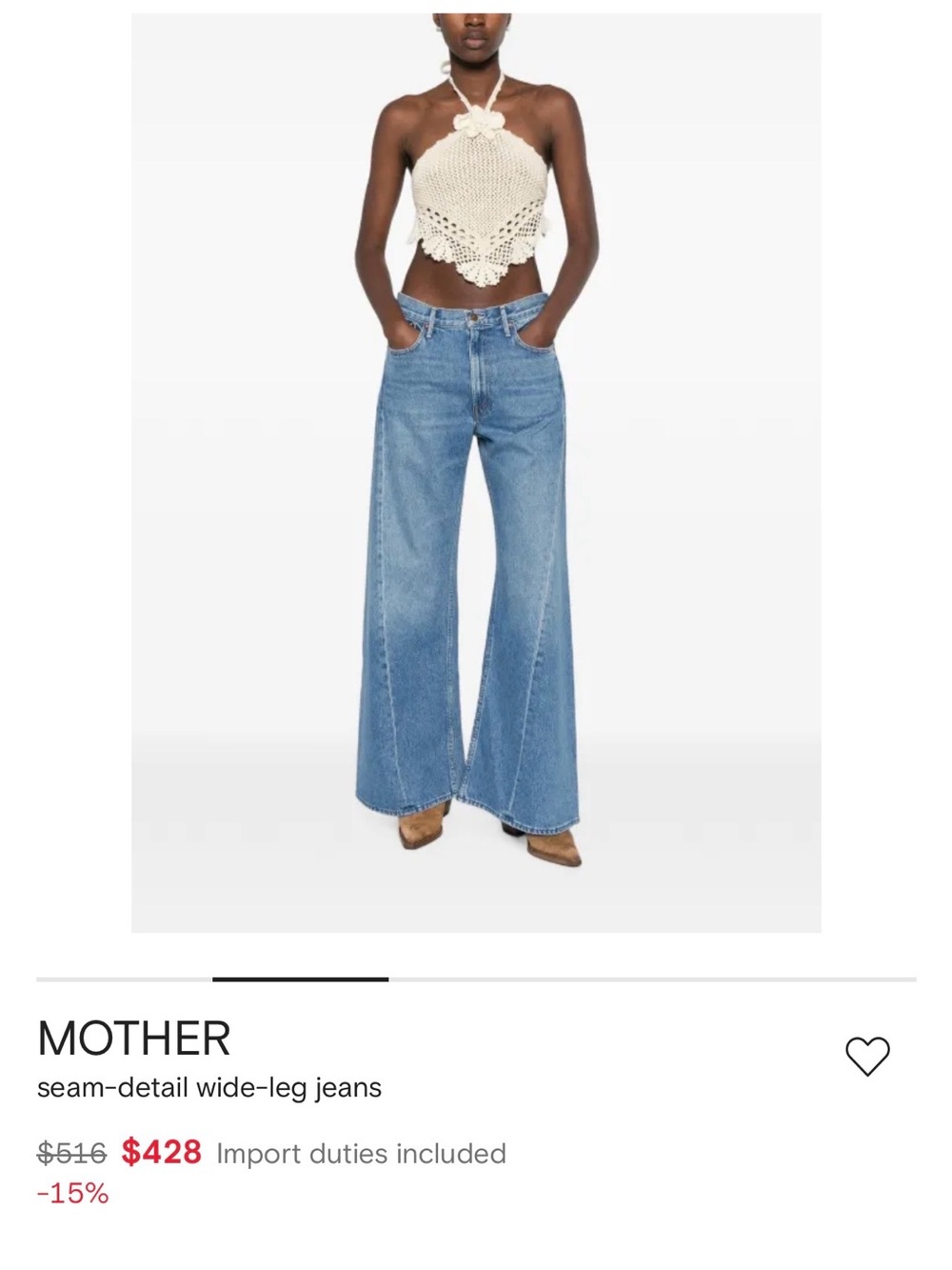MOTHER seam-detailed wide-leg jeans Blue Waist 31 ,